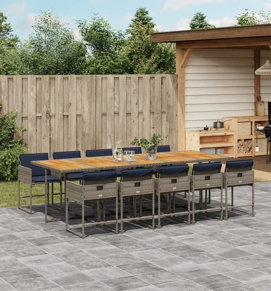 11-tlg. Garten-Essgruppe mit Kissen Grau Poly Rattan
