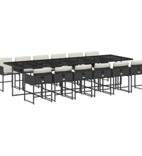13-tlg. Garten-Essgruppe mit Kissen Schwarz Poly Rattan