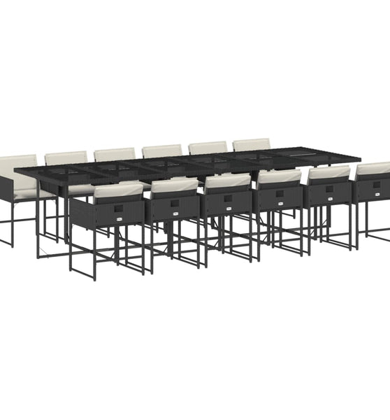 13-tlg. Garten-Essgruppe mit Kissen Schwarz Poly Rattan