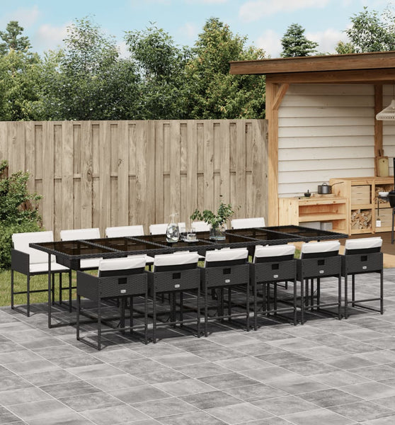 13-tlg. Garten-Essgruppe mit Kissen Schwarz Poly Rattan
