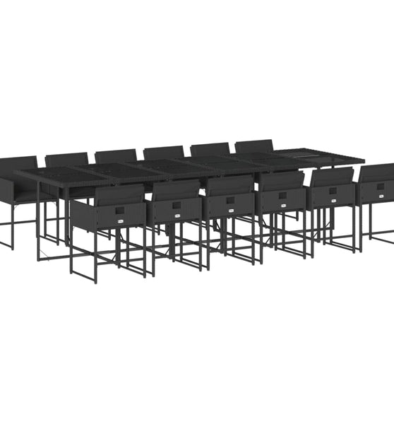 13-tlg. Garten-Essgruppe mit Kissen Schwarz Poly Rattan
