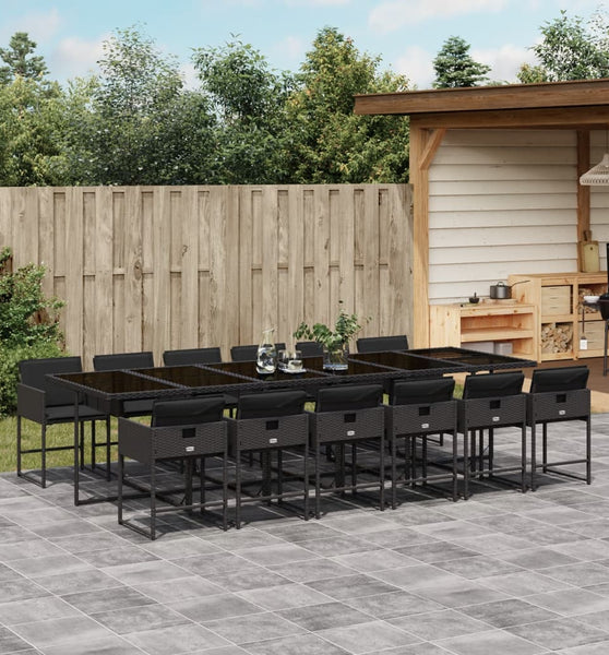 13-tlg. Garten-Essgruppe mit Kissen Schwarz Poly Rattan