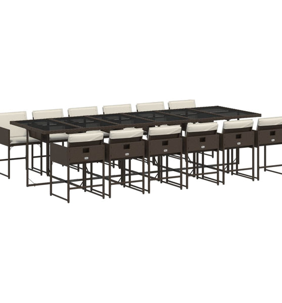 13-tlg. Garten-Essgruppe mit Kissen Braun Poly Rattan