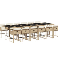 13-tlg. Garten-Essgruppe mit Kissen Beige Poly Rattan