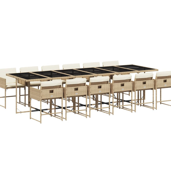 13-tlg. Garten-Essgruppe mit Kissen Beige Poly Rattan