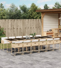 13-tlg. Garten-Essgruppe mit Kissen Beige Poly Rattan