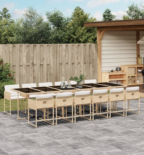 13-tlg. Garten-Essgruppe mit Kissen Beige Poly Rattan