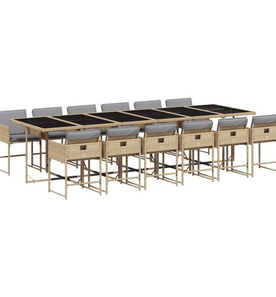 13-tlg. Garten-Essgruppe mit Kissen Beigemischung Poly Rattan