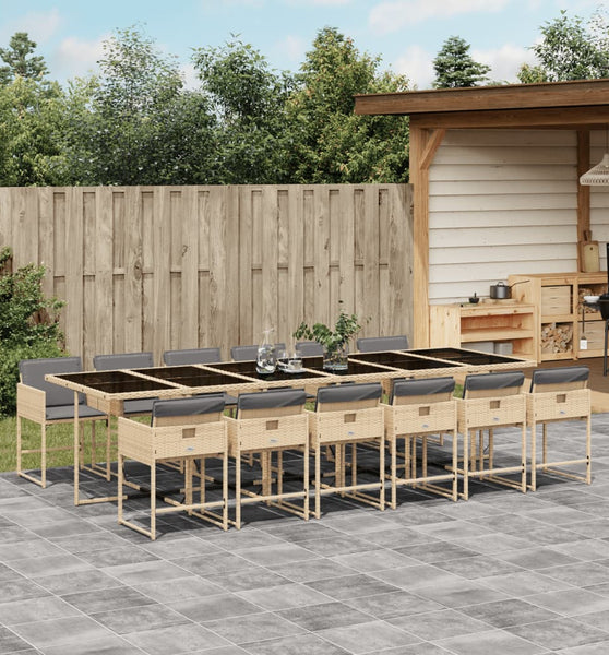 13-tlg. Garten-Essgruppe mit Kissen Beigemischung Poly Rattan