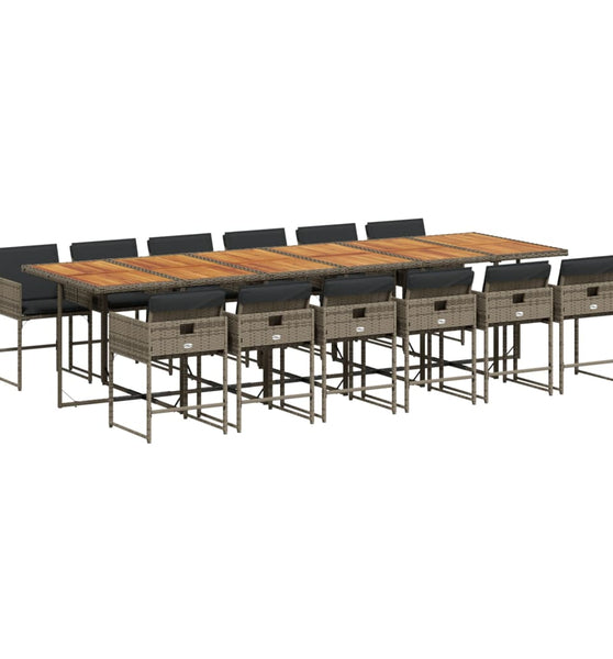 13-tlg. Garten-Essgruppe mit Kissen Grau Poly Rattan