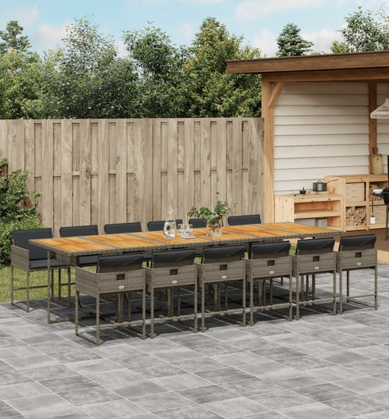 13-tlg. Garten-Essgruppe mit Kissen Grau Poly Rattan
