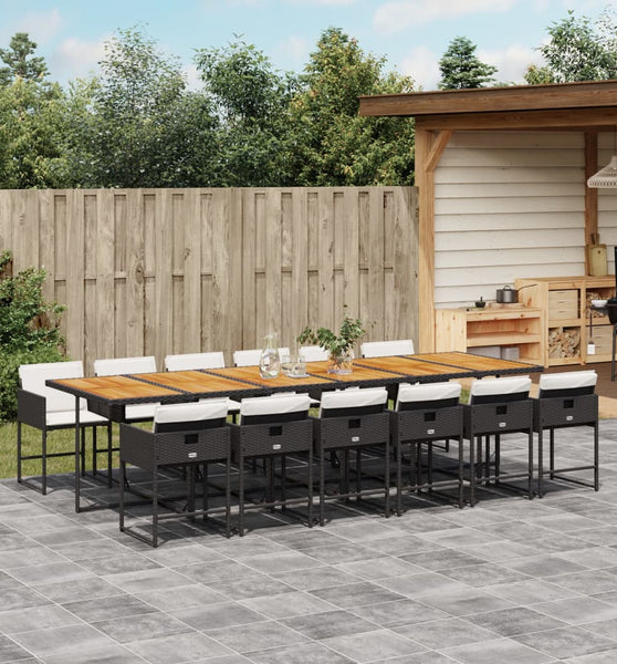 13-tlg. Garten-Essgruppe mit Kissen Schwarz Poly Rattan