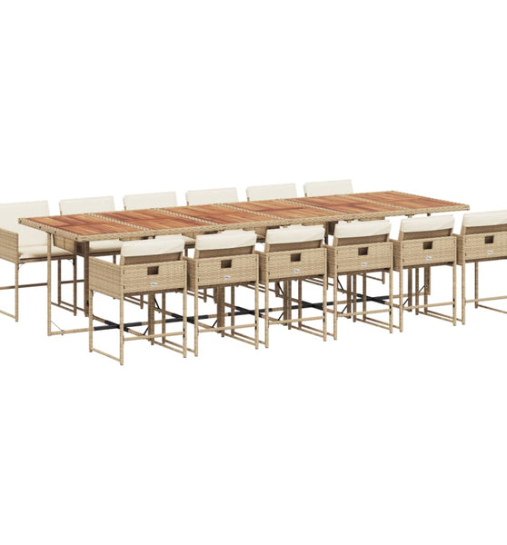 13-tlg. Garten-Essgruppe mit Kissen Beige Poly Rattan
