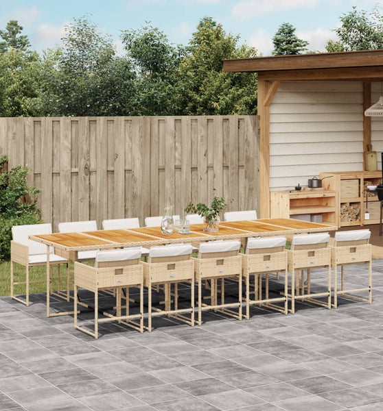 13-tlg. Garten-Essgruppe mit Kissen Beige Poly Rattan
