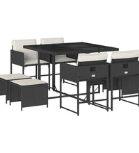 9-tlg. Garten-Essgruppe mit Kissen Schwarz Poly Rattan