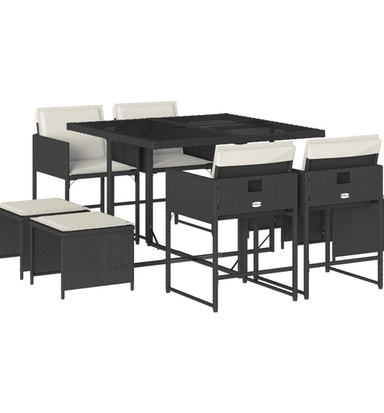 9-tlg. Garten-Essgruppe mit Kissen Schwarz Poly Rattan