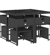 9-tlg. Garten-Essgruppe mit Kissen Schwarz Poly Rattan