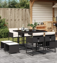 9-tlg. Garten-Essgruppe mit Kissen Schwarz Poly Rattan
