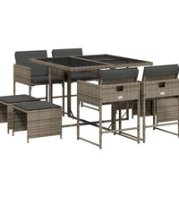 9-tlg. Garten-Essgruppe mit Kissen Grau Poly Rattan