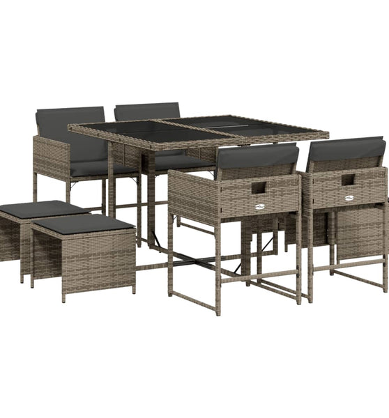 9-tlg. Garten-Essgruppe mit Kissen Grau Poly Rattan