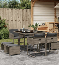9-tlg. Garten-Essgruppe mit Kissen Grau Poly Rattan