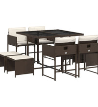9-tlg. Garten-Essgruppe mit Kissen Braun Poly Rattan