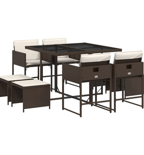 9-tlg. Garten-Essgruppe mit Kissen Braun Poly Rattan