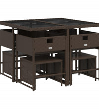 9-tlg. Garten-Essgruppe mit Kissen Braun Poly Rattan