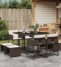 9-tlg. Garten-Essgruppe mit Kissen Braun Poly Rattan