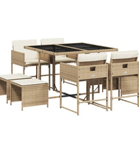 9-tlg. Garten-Essgruppe mit Kissen Beige Poly Rattan