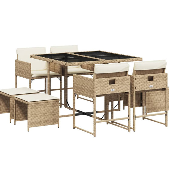 9-tlg. Garten-Essgruppe mit Kissen Beige Poly Rattan