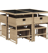 9-tlg. Garten-Essgruppe mit Kissen Beige Poly Rattan