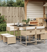 9-tlg. Garten-Essgruppe mit Kissen Beige Poly Rattan