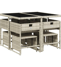 9-tlg. Garten-Essgruppe mit Kissen Hellgrau Poly Rattan