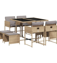 9-tlg. Garten-Essgruppe mit Kissen Beigemischung Poly Rattan