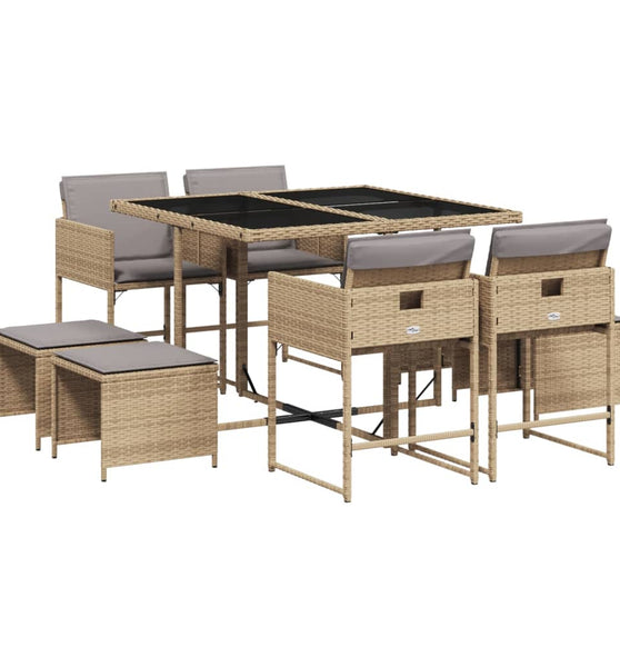 9-tlg. Garten-Essgruppe mit Kissen Beigemischung Poly Rattan