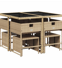 9-tlg. Garten-Essgruppe mit Kissen Beigemischung Poly Rattan