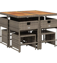 9-tlg. Garten-Essgruppe mit Kissen Grau Poly Rattan