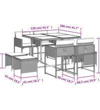 9-tlg. Garten-Essgruppe mit Kissen Grau Poly Rattan