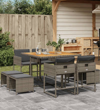 9-tlg. Garten-Essgruppe mit Kissen Grau Poly Rattan