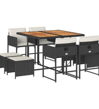 9-tlg. Garten-Essgruppe mit Kissen Schwarz Poly Rattan