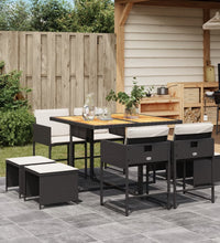 9-tlg. Garten-Essgruppe mit Kissen Schwarz Poly Rattan