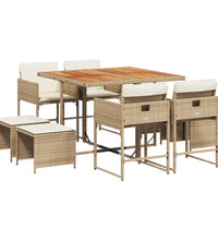 9-tlg. Garten-Essgruppe mit Kissen Beige Poly Rattan