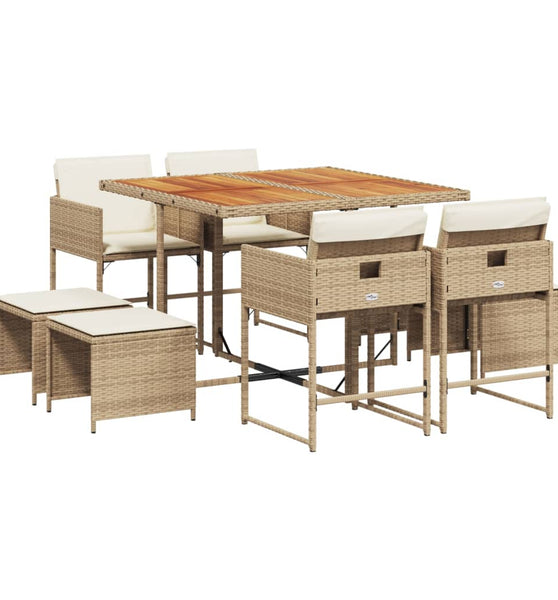 9-tlg. Garten-Essgruppe mit Kissen Beige Poly Rattan