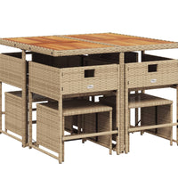 9-tlg. Garten-Essgruppe mit Kissen Beige Poly Rattan