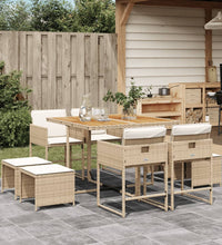 9-tlg. Garten-Essgruppe mit Kissen Beige Poly Rattan