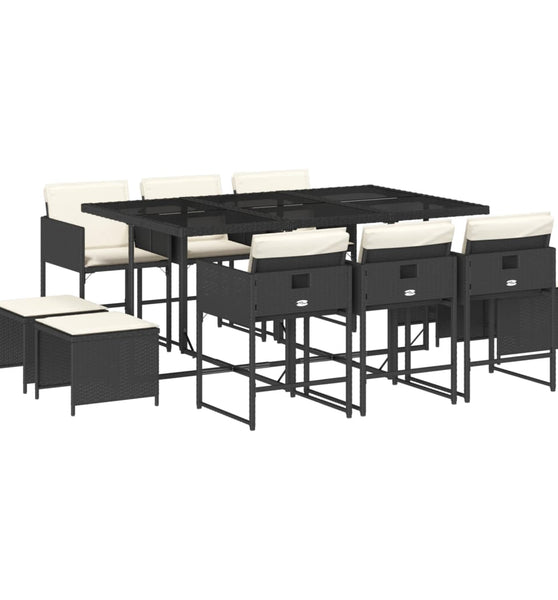 11-tlg. Garten-Essgruppe mit Kissen Schwarz Poly Rattan