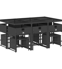 11-tlg. Garten-Essgruppe mit Kissen Schwarz Poly Rattan