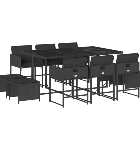 11-tlg. Garten-Essgruppe mit Kissen Schwarz Poly Rattan