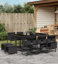 11-tlg. Garten-Essgruppe mit Kissen Schwarz Poly Rattan